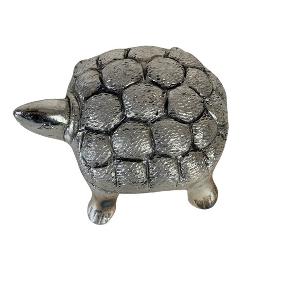 Sea Turtle White Metal Tortoise Sculpture Embossed Silver Tone Nautical Decor - Picture 2 of 15
